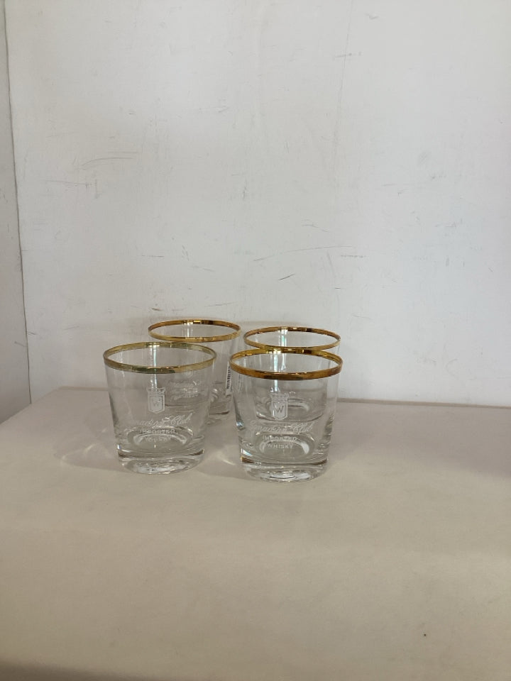 Canadian Club Rocks Clear/Gold Glass Set of 4 Glasses