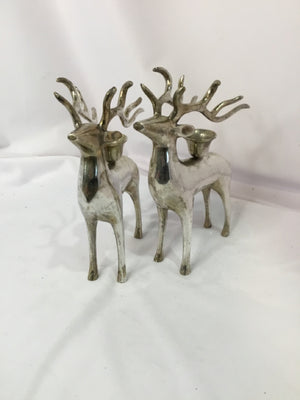 Candle Holder Silver Plated Reindeer Pair Holiday Item