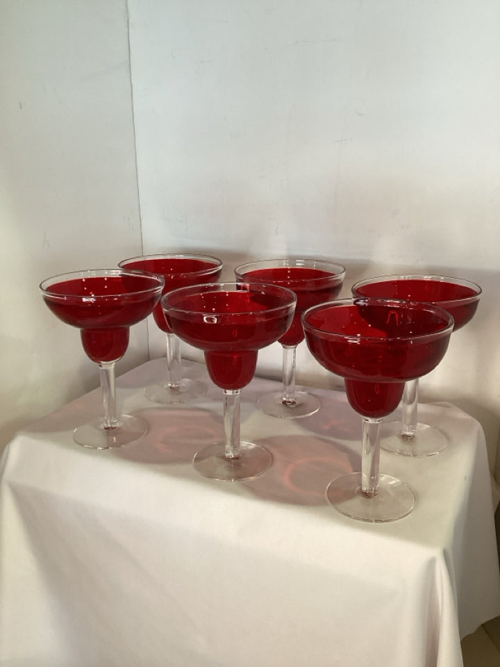 Pottery Barn Set of 6 Red Glass Margarita Glasses