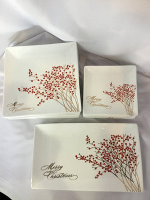 Nicole Miller Dish Set White/Red Ceramic Merry Christmas Holiday Item