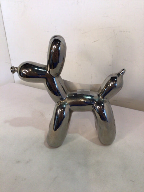 Silver Ceramic Dog Statue