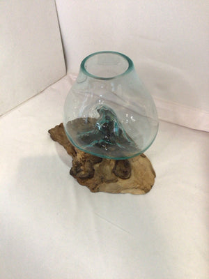 Blue/Brown Blown Glass Driftwood Aquarium