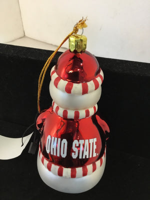 Ornament Red/white Glass Snowman Ohio State Holiday Item