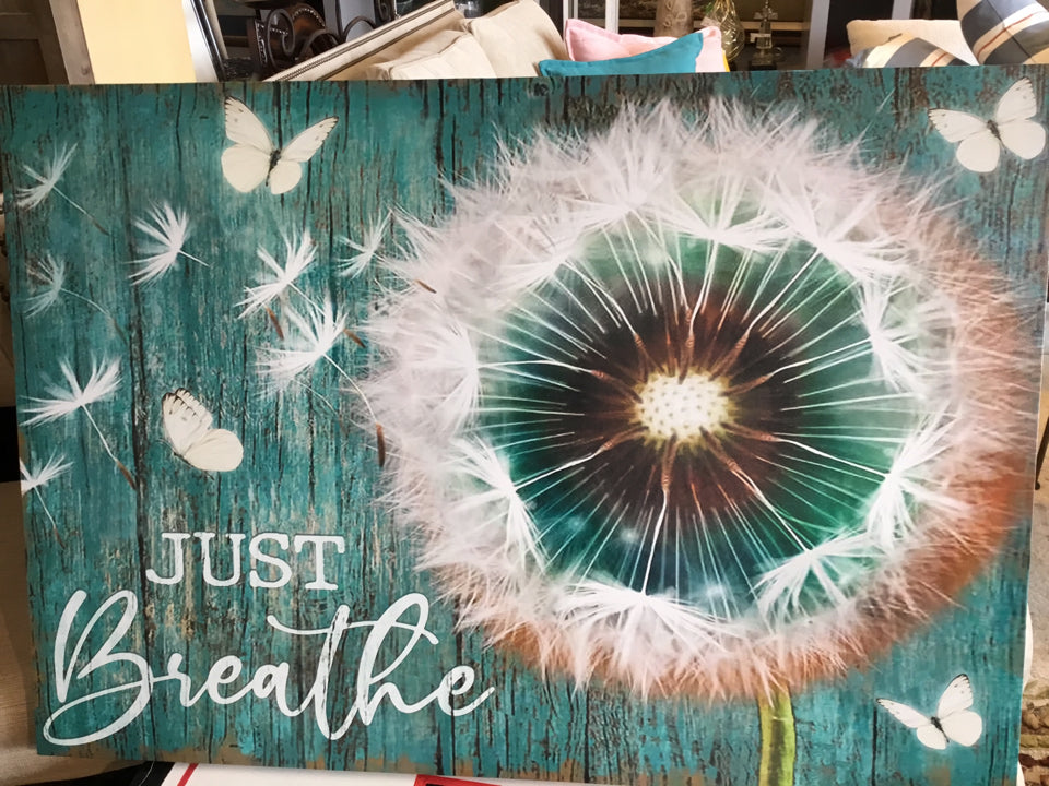 Teal/White Canvas Dandelion Words Stretch Canvas Art