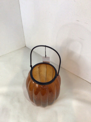 Smith & Hawken Fall Orange Glass Candle Holder Pumpkin Holiday Item