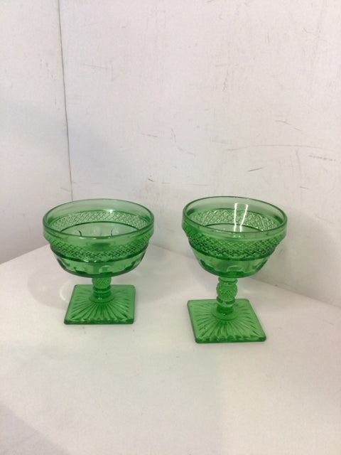 Vintage Pair Green Glass Sherbet Glasses