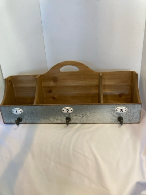 Rustic Brown Wood Hooks Numbered Shelf