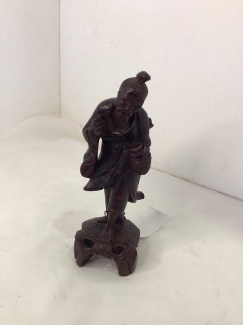 Asian Brown Wood Carved Figure Sculpture