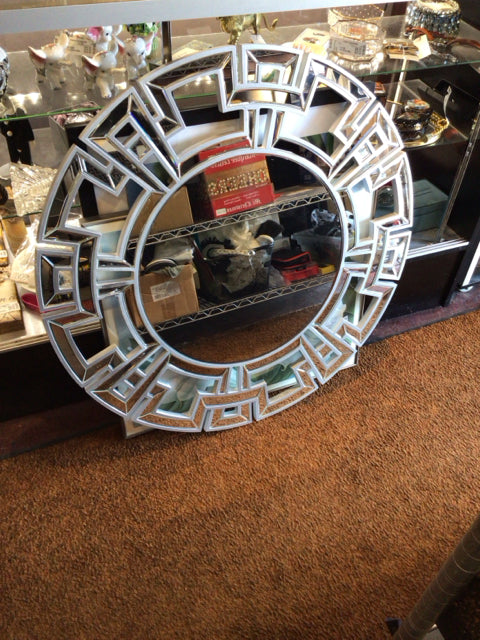 Modern Silver Wood Greek Key Mirror