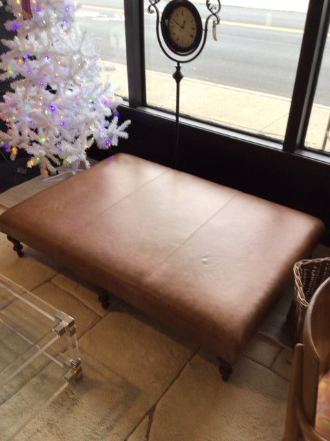 Century Coffee Brown Leather NailHead FootStool/Ottoman