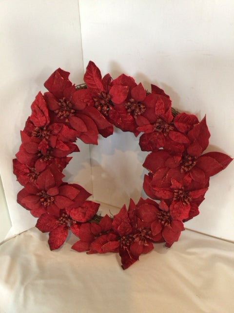 Wreath Red Grapevine Poinsettia Holiday Item