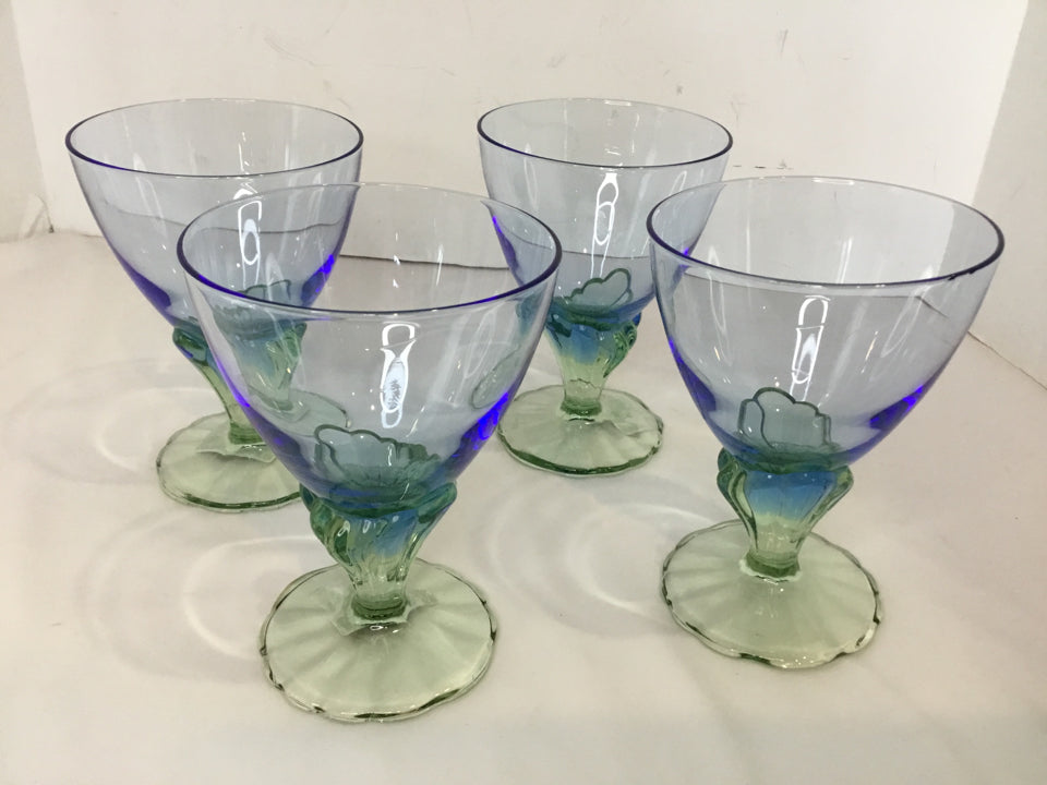 Set of 4 Blue/Green Glass Glasses