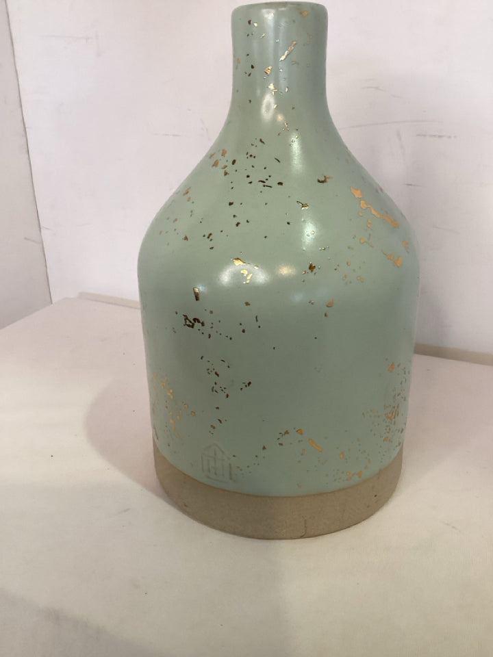 Green/Gold Stoneware Speckled Vase