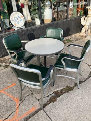 Herman Miller Aluminum Round w/4 Chairs Silver/Green Table & Chairs