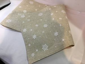 Table Runner Beige Cotton Snow Flake Holiday Item