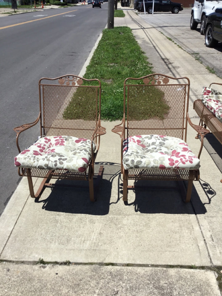 Pair Wrought Iron w/cushion Brown Chair Set