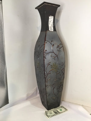 Vase Metal Stamped Floral Misc