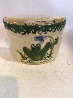 Alpine Pottery Cream/Green Stoneware Frog Wall Pocket