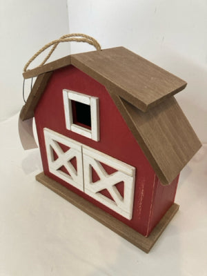 Red/white Wood Barn Bird House