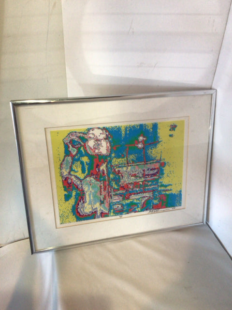 Signed Abstract Multi-Color Pixelated Framed Art