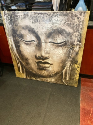 Gray/White Face Buddha Stretch Canvas Art