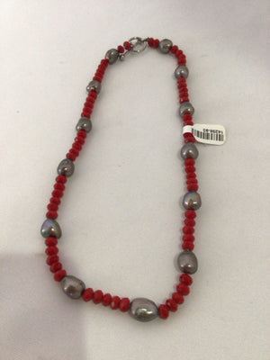 Sharon Wei Designs Red/Gray Pearls Necklace