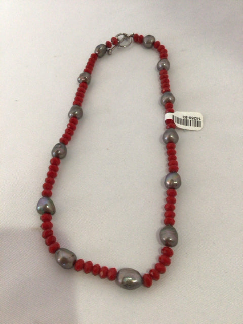 Sharon Wei Designs Red/Gray Pearls Necklace