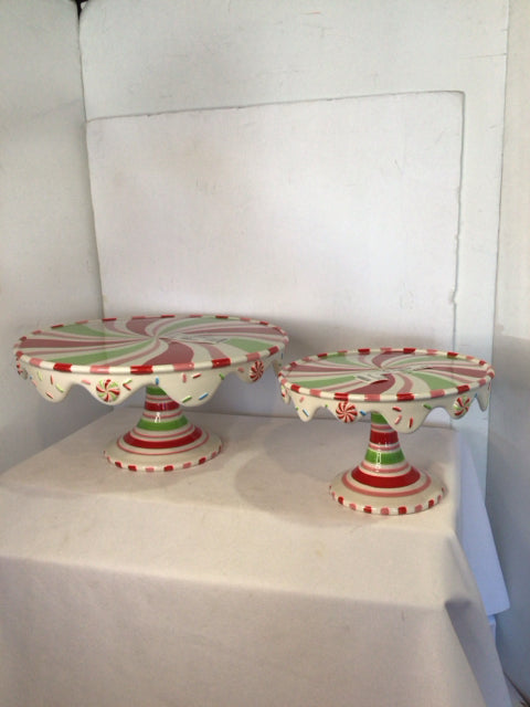Cake Plate White/Red Ceramic 2 Piece Holiday Item