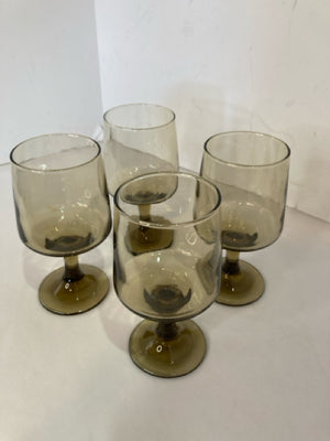 Set of 4 Brown Glass Stemmed Glasses