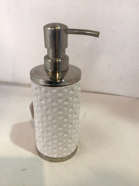 Silver/White Ceramic/Metal Pump Soap Dispenser
