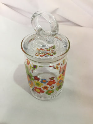 Lidded Clear Glass Floral Bottle