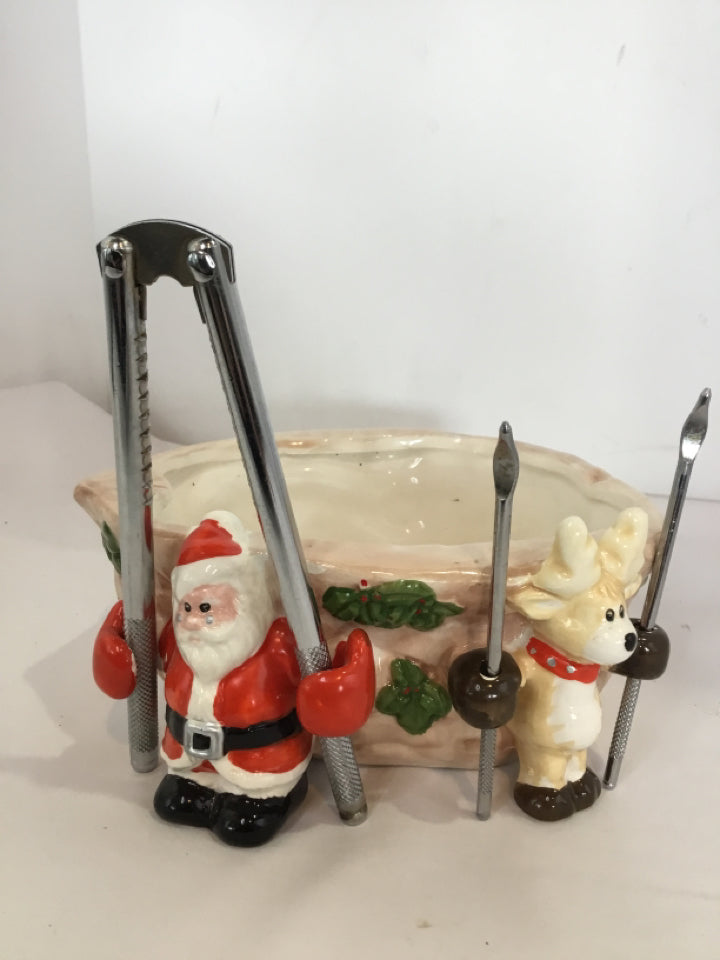 Bowl Multi-Color Ceramic Santa Reindeer Holiday Item