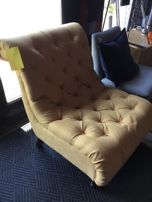 Slipper Linen Tufted Armless Gold Chair