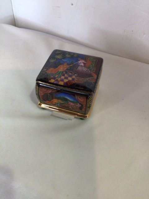 Vintage Black/Multi Porcelain Music Box