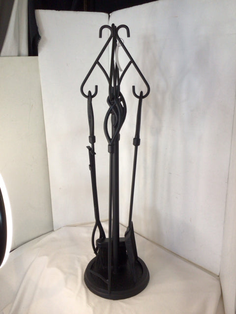 5 Piece Set Black Wrought Iron Fireplace Tool