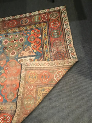 Antique Wool Geometric As Is Rust/Blue Rug