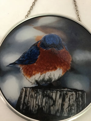 Blue/Red Glass Bird Wall Hanging Art
