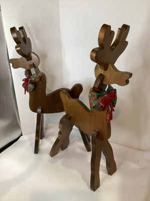 Pair Brown Wood Reindeer Holiday Item