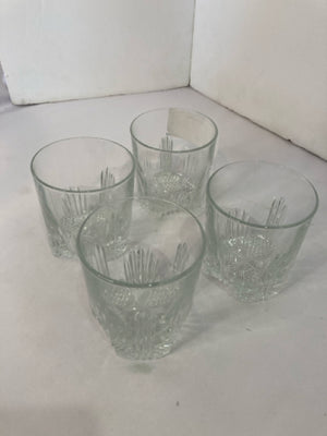 Set of 4 Clear Cut Glass Rocks Glasses