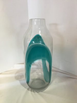 Hand Blown Teal Glass Wave Vase