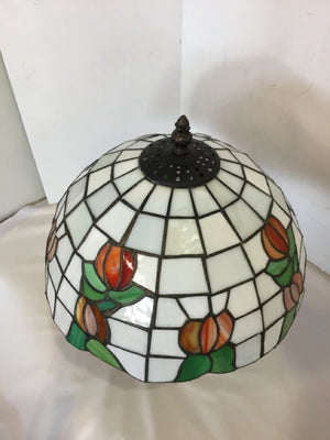 Vintage White/Red Stained Glass Floral Lamp