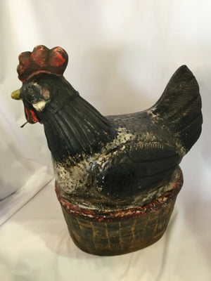 Vintage Black/Red Pottery Chicken Statue