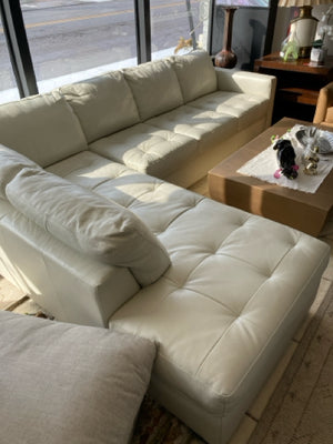 Natuzzi Leather White Sectional Sofa