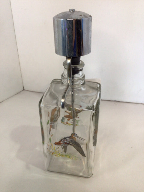 Vintage Clear/Multi Glass/Metal Whiskey Decanter