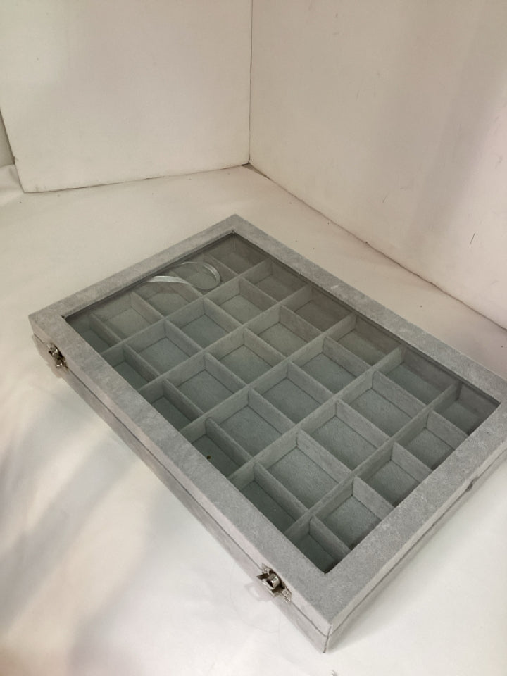 Gray Fabric Compartmental Jewelry Holder