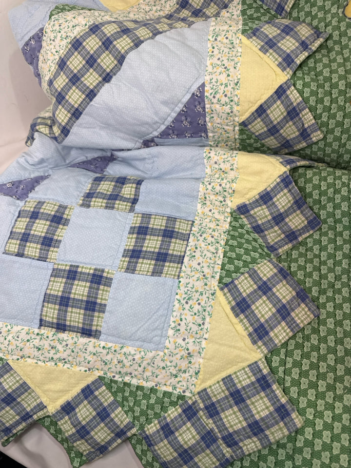 Vintage Blue/Green Cotton Quilted Comforter