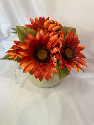 Red/Brown Sunflower In Planter Faux Flowers