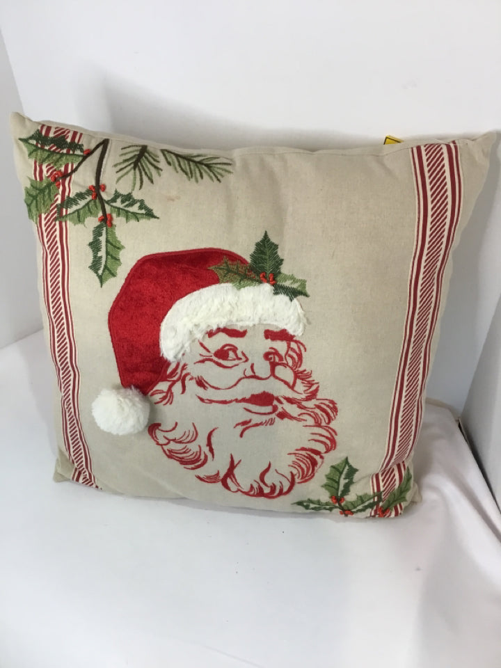 Pillow Tan/Red Santa Holiday Item