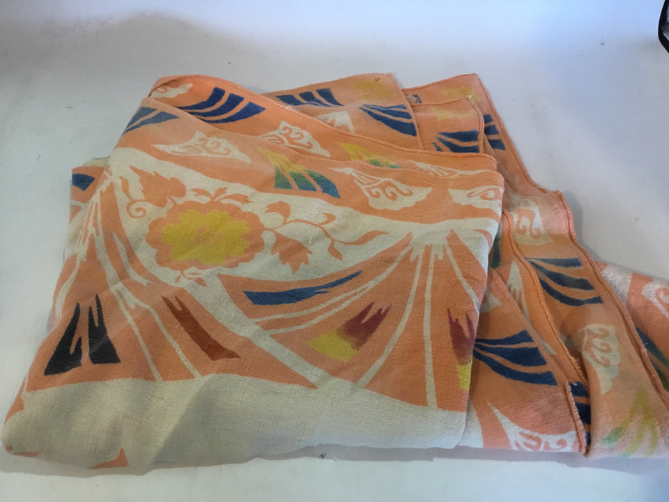 Vintage Orange/White Linen Batik Tablecloth