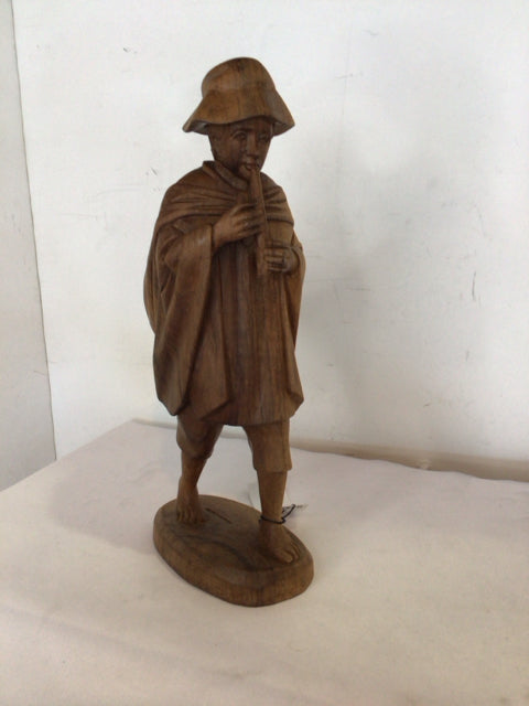 Hand Carved Brown Wood Man Sculpture